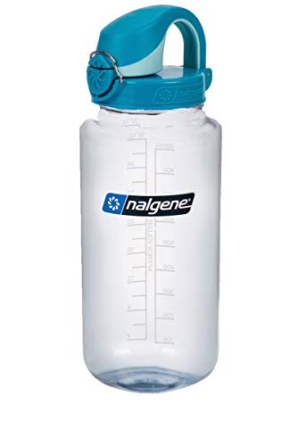Nalgene Trinkflasche 'OTF' - 1 L klar, Deckel blauhellblau, mit Namensgravur