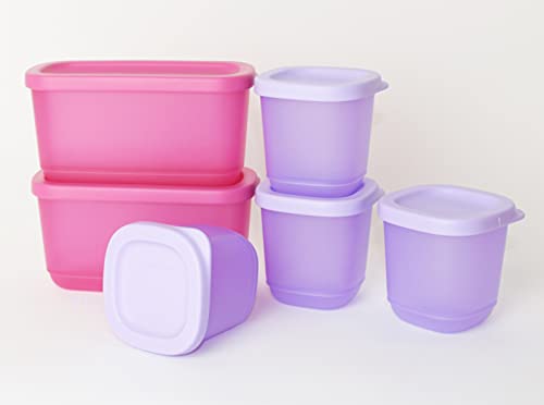 TUPPERWARE Eisscholle Cubix Gefrier-Behälter Gefrierbehälter 4X 110ml Flieder + 2X 250ml Pink + Mini Sieb Lila