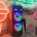 Lautsprecher für Karoke Bluetooth-Lautsprecher 10 W RMS, 2 x 4 Zoll: Kabellose Lautsprecher mit Karaoke, Mikrofon, Eco-Effekt und LED, leistungsstarker Akku 1500 mAh