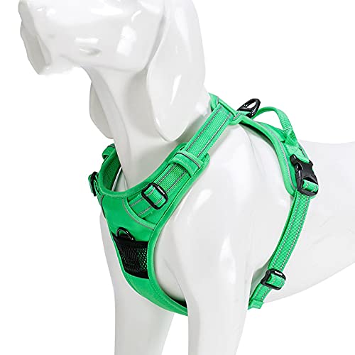 Reflektierendes Nylon-Hundegeschirr, für alle Wetterbedingungen, V-f?rmig, gesteppt, verstellbar, Sicherheitsleine für Haustiere, XL81-107 cm, Grasgrün