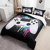 Tbrand Gamepad Bettbezug Set Jungen Gamer Bettwäsche Set 135x200cm Weißes Videospiel Gamepad Betten Set Für Jugendliche Kinder Schlafzimmer Dekor Bunte Krawattenfarbe Modern Game Controller