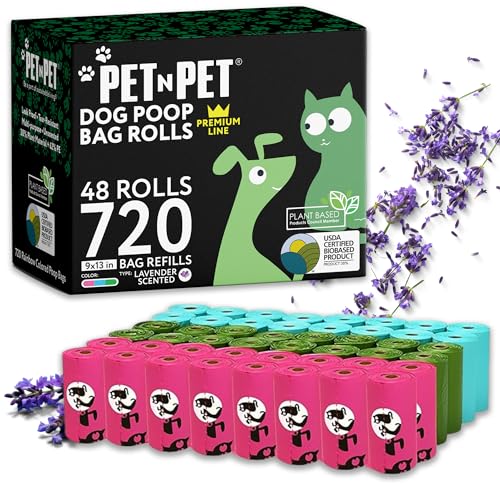 PET N PET Lavendel duftenden Hundekotbeutel 720 Zählungen Regenbogen Muliti Farbe Hund Poop Bags Refill Rollen USDA zertifiziert 38% biobased Poop Bags Hund Abfall Taschen