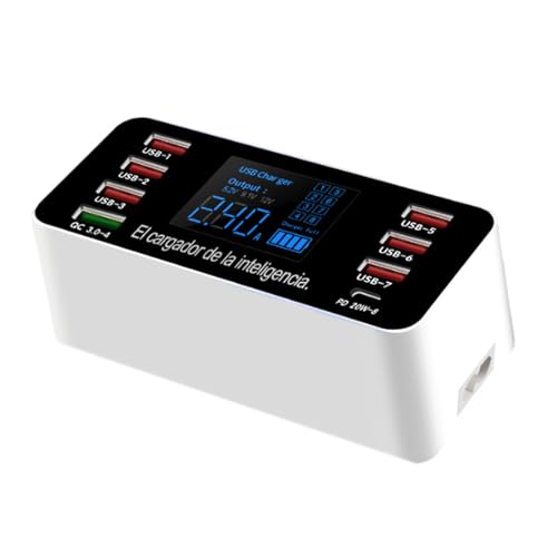 8-Port-Smart-Digital-Display-Ladegerät Multifunktions-Qc3.0-Schnelllade-Handy-Tablet PD20W USB-Ladegerät