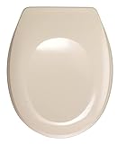 WENKO WC-Sitz Bergamo Beige - Antibakterieller Toilettensitz, verstellbare, rostfreie Edelstahlbefestigung, Duroplast, 35 x 44.4 cm, Beige