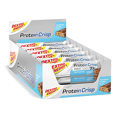 Dextro Energy Eiweißriegel Karamell-Cookie | 24 x 50g Crispy Protein Riegel | Ideale Protein Bar und Energieriegel | Protein Cookie Alternative