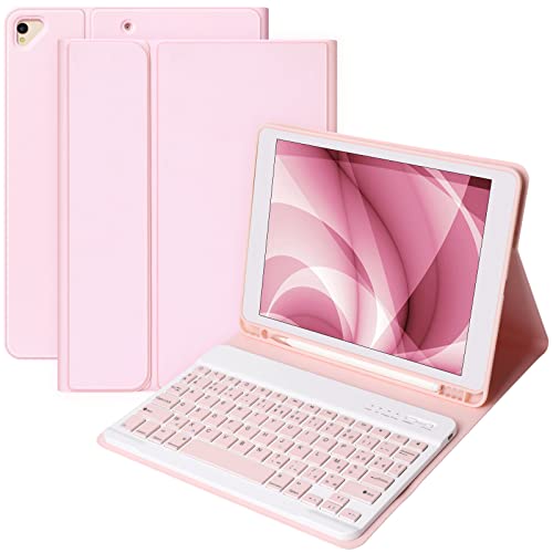 Tastatur für iPad 10.2 9th 2021/8th 2020/10.2 7th 2019/10.5/Air 3, Schutzhülle Wireless Bluetooth Französisch für iPad Pro 10,5 Zoll Hülle mit Eingabestift, abnehmbare Tastatur für iPad (Pink)