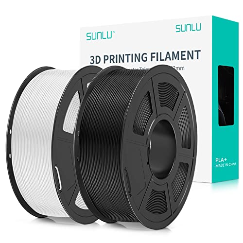 SUNLU PLA+ Filament 1.75mm 2KG, PLA Plus 3D Drucker Filament, Stärker belastbar, Neatly Wound,2 Spool 3D Druck PLA+ Filament, Maßgenauigkeit +/- 0.02mm, Weiß+Schwarz