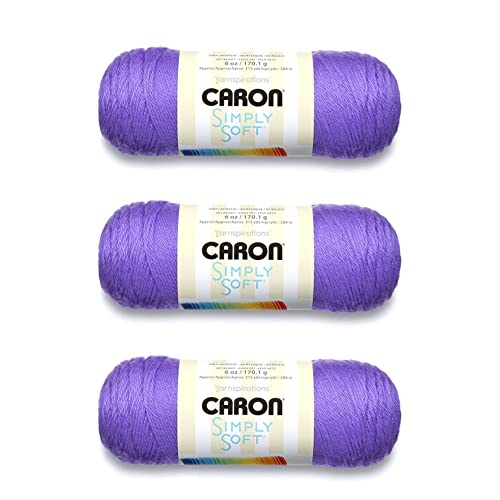 Caron Simply Soft Grape Brites Garn – 3 Packungen mit 170 g – Acryl – 4 Medium (Kammgarn) – 300 Meter – Stricken, Häkeln und Basteln