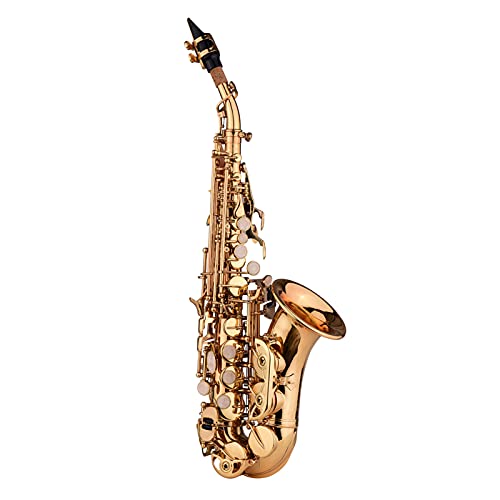 YIWENG Mini-Bb-Sopransaxophon, Saxophon, Messingmaterial, Goldlack-Oberfläche, Holzblasinstrument mit Tragetasche, Handschuhe, Reinigungstuch, Bürste, Blätter, Saxophongurt,Bb Saxophon