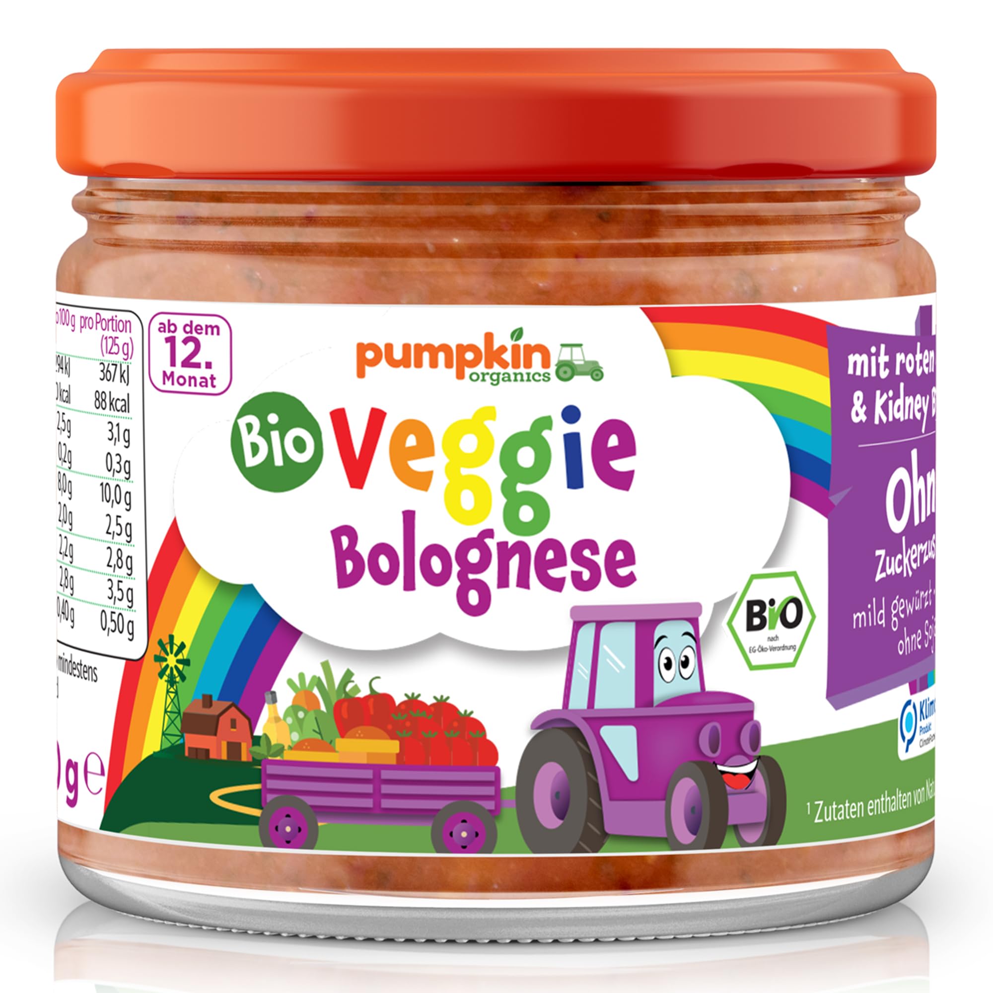 Pumpkin Organics Pasta Sauce - Veggie Bolognese, 250g (12er Pack)