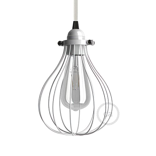 Tropfenförmiger Käfig-Lampenschirm aus Metall mit verstellbarem Verschluss - Weiß