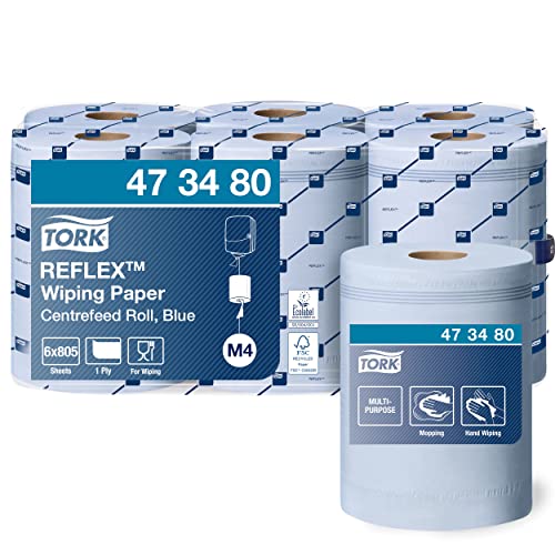 Tork 473480 Reflex Mehrzweck Papierwischtücher für M4 Innenabrollung Reflex System / 1-lagige Putztuchrolle in Blau / Advanced Qualität / 6 x 269.7 m