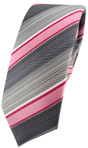TigerTie schmale Seidenkrawatte in rosa rot grau silber anthrazit gestreift - Krawatte 100% Seide