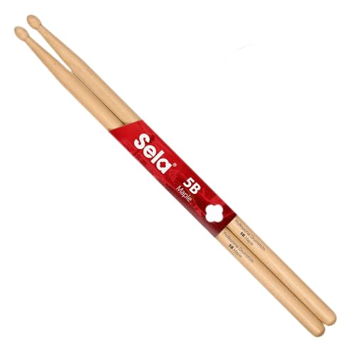 Sela Professional Maple 5B Drumsticks - ideal für sanften Rock - Schlagzeug-Sticks für Fortgeschrittene - 6 Paar Wooden-Sticks - Schlagzeug-Zubehör aus Ahornholz - ovale Kopf-Form