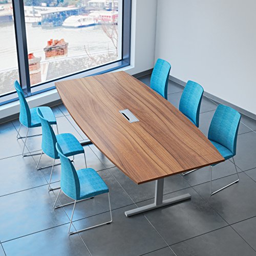 Weber Büro EASY Konferenztisch Bootsform 240x120 cm Nussbaum mit Elektrifizierung Besprechungstisch Tisch, Gestellfarbe:Silber