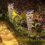 Görvitor Solarleuchten Garten Metall 2 Stück Solarlampen für Außen Garten, Görvitor LED Solar Gartenleuchten Warmweiß Gartenlicht Deko IP65 Wasserdichte für Außen Terrasse Rasen Weg