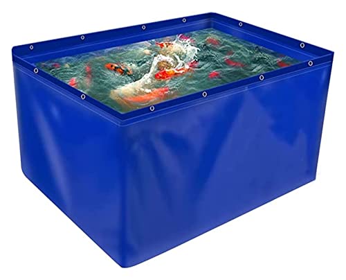 PHLEPS Oberirdischer Fischteich im Freien, 0,5 mm Faltbarer Planen-Wasserspeicherpool mit Öse und Ablassventil, quadratischer Wassertank for Gartenterrassen (Color : Blue, Size : 5x7x1m)