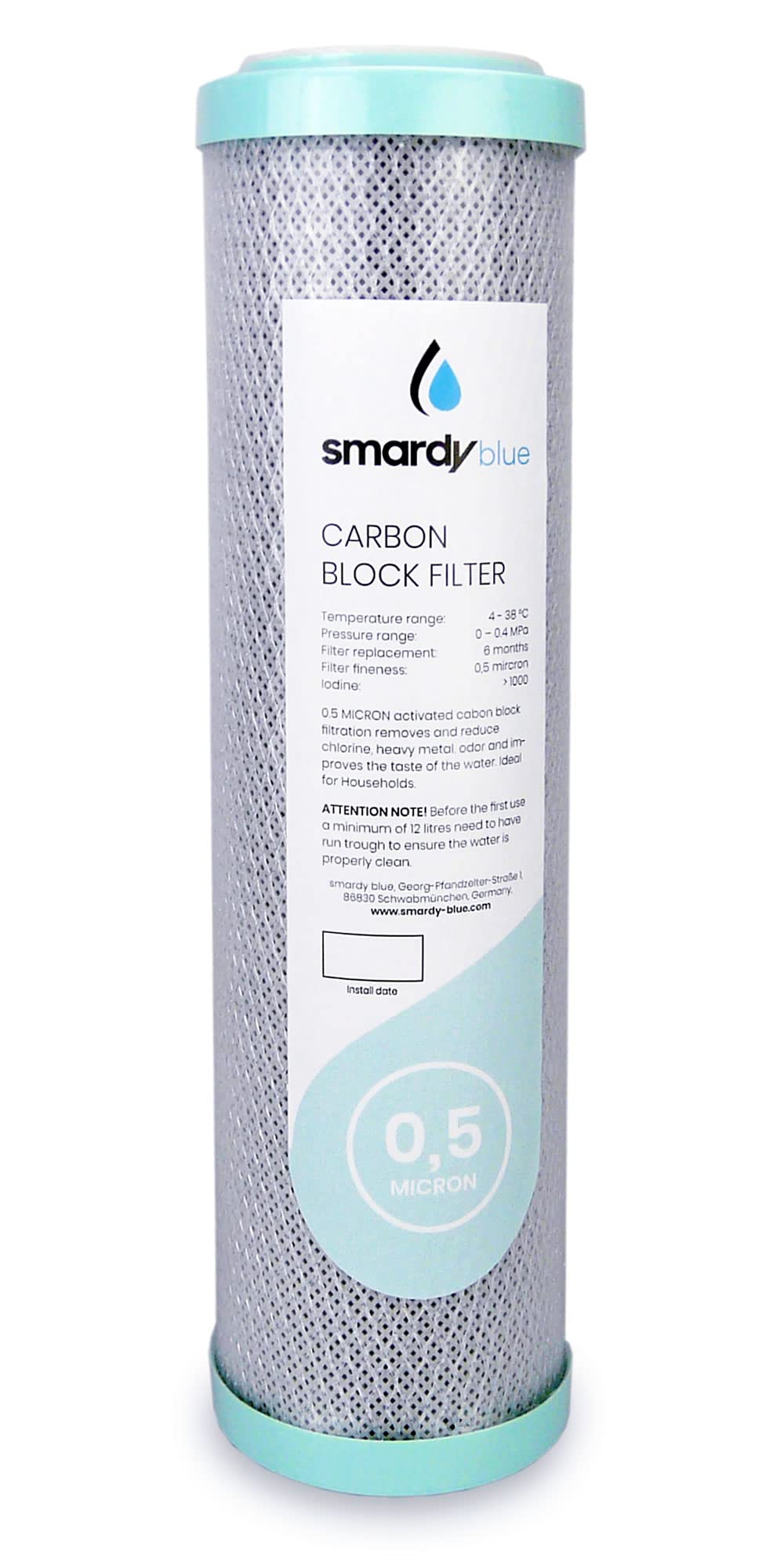 smardy blue Premium 0,5μm Aktivkohleblock Ersatzfilter CTO 10" für Umkehrosmose, Wasserfilter, Auftischfilter