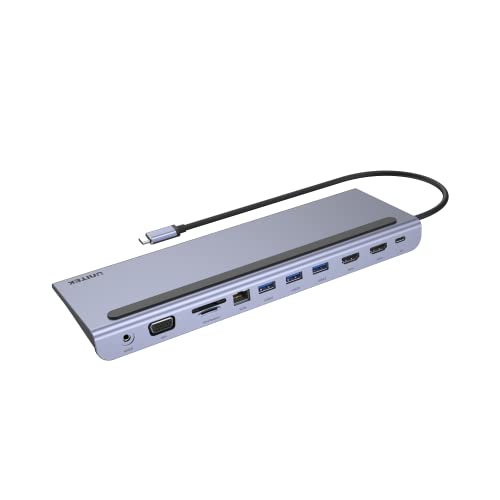 11-in-1 USB-C Ethernet Hub mit MST Dreifach-Monitor (Dual HDMI) | 100W PD | 3X USB-A | 2X HDMI | 1 x VGA | 1x USB-C mit PD | SD- und microSD-Kartenleser | 1x RJ45 Ethernet | 1x 3,5mm Audiobuchse