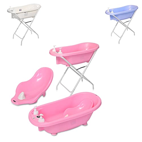 Lorelli Babybadewannen-Set Babybadewanne 88 cm Badesitz Badewannenständer Ablauf, Farbe:rosa