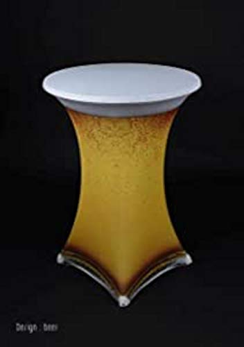 Gastro Uzal Stehtischhusse Stretch Bier Motiv, überwurf in weiß 65-72 cm rund, für Event, Gastronomie, Catering und Hochzeit