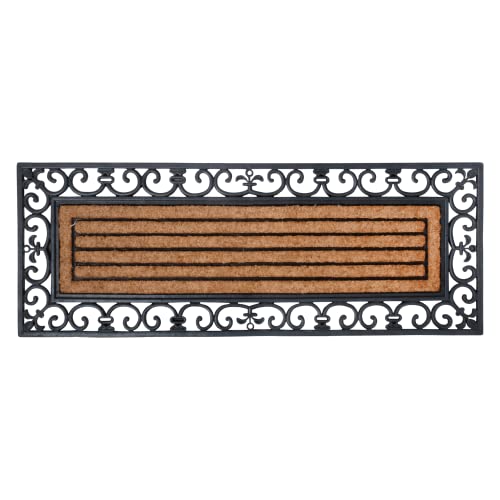 Esschert Design Schmutzfangmatte, Fußmatte in schwarz aus Gummi, mit Kokos-Einlage, rechteckig, extra breit, ca. 120 cm x 45 cm