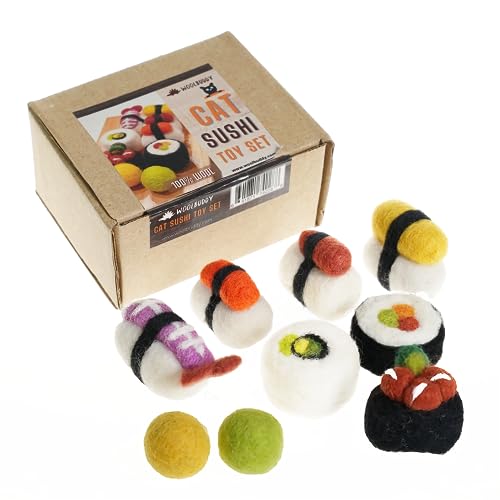 Woolbuddy Sushi Katzenspielzeug, 8 Stück, interaktives Katzenanreicherungsspielzeug für Indoor-Katzen & Kätzchen-Spielzeug, Beißspielzeug für Katzen & Kätzchen, Zahnspielzeug, perfektes