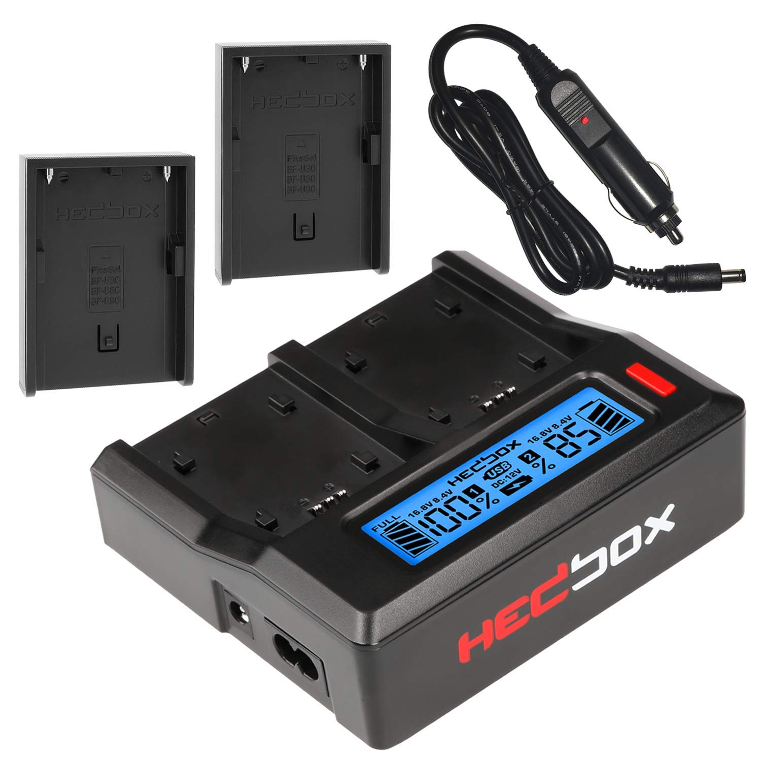HEDBOX RP-DC50/DBPU - 2-Fach Ladegerät mit LCD für Sony BP- U30, U60, U90, und Hedbox HED-BP75D, HED-BP95D Akkus