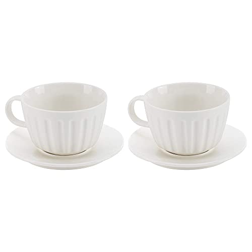 Dualit Cappuccino Tassen 2x New Bone China Porzellan Weiß Tafelservice - Tassen & Untertassen- Mikrowellen-/Spülmaschinenfest - Porzellan Cappuccino Tassen Set, auch in Größe Espresso