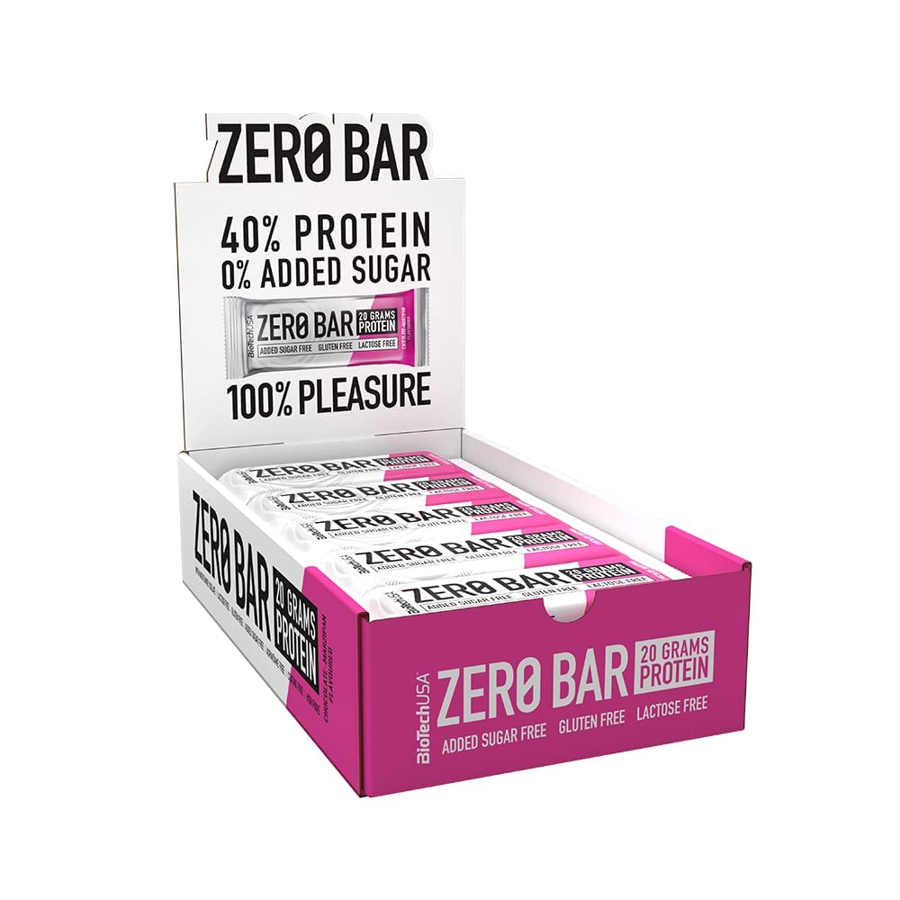 BioTechUSA Zero Bar Protein Snack - Zuckerarm & Laktosefrei | Knusprige Textur | Leckere Geschmacksrichtungen | Ideal für Diäten & Workouts, 20 * 50 g, Schokolade-Marzipan