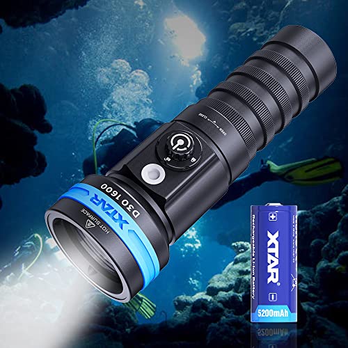 XTAR D30 1600 Lumen Tauchvideo-Licht, mehrfarbig, LED-Unterwasser-Taschenlampe mit 130 Grad Weitwinkelstrahl, Unterwasser-100 Meter Tauch-Fotografie-Licht (komplettes Set)