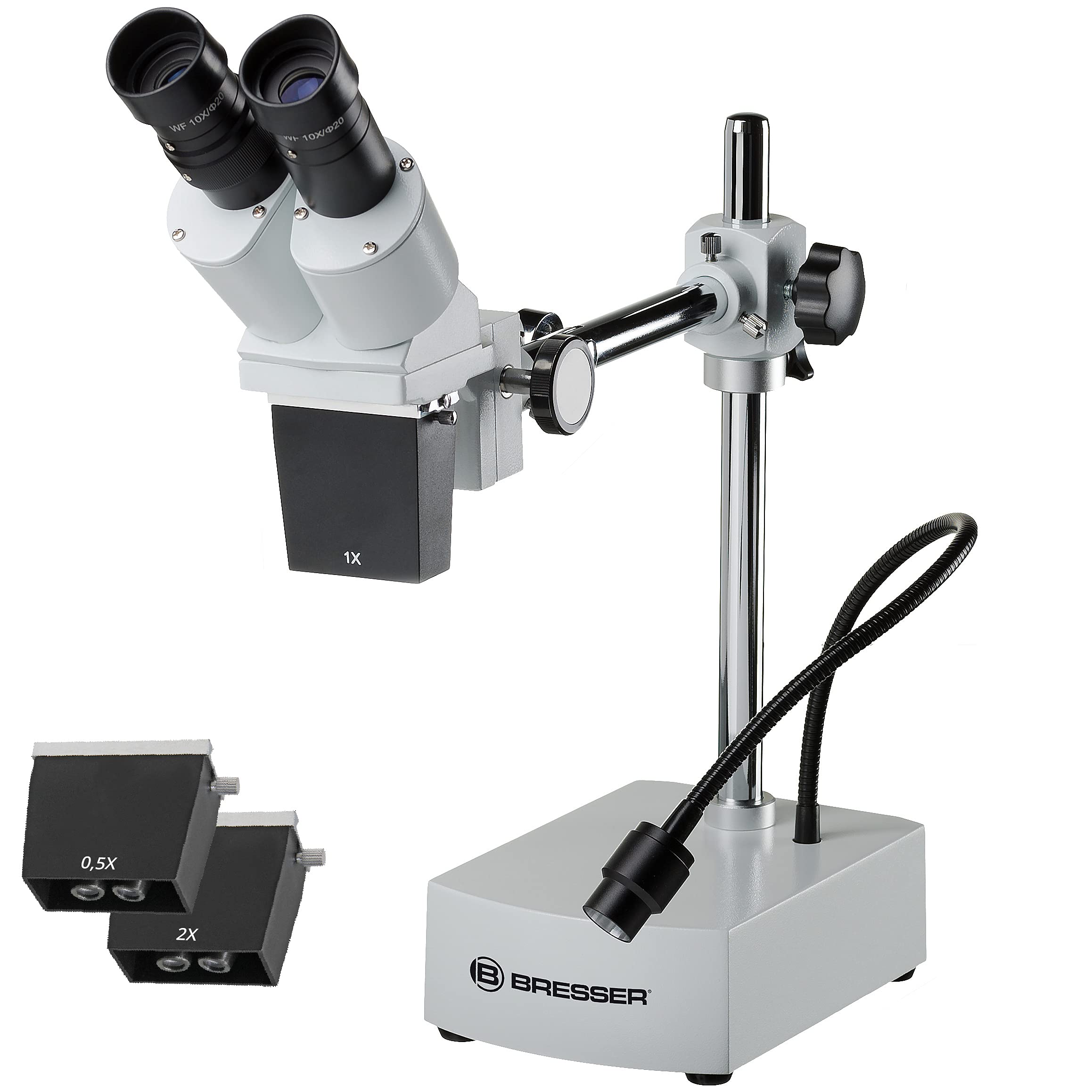 Bresser Mikroskop Biorit ICD-CS 5x-20x Auflicht Stereo Mikroskop mit 3 Wechselobjektiven, LED und 230mm Arbeitsabstand ,weiß