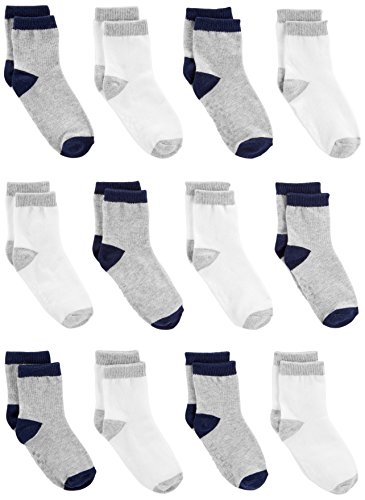 Simple Joys by Carter's Jungen Crew-Socken, 12er-Pack, Grau/Weiß, 2-3 Jahre