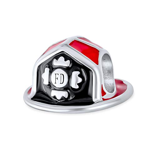 Bling Jewelry Feuerwehrmütze Rot Schwarz Helm Feuerwehrmann Charm Bead Für Frauen Für Jugendliche Ehefrau .925 Sterlingsilber Passt Europäisches Armband