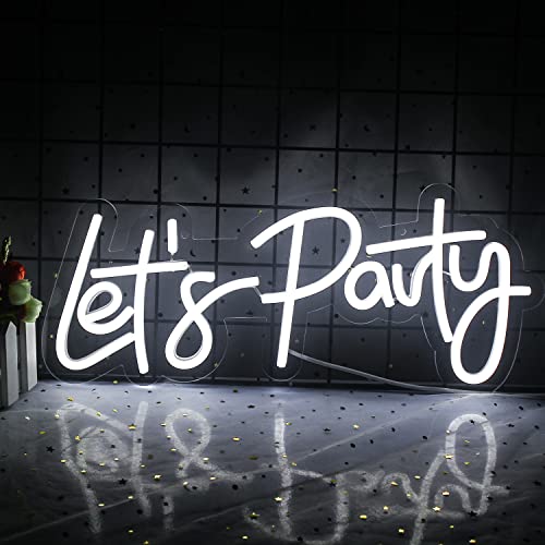 Lets Party Leuchtreklame Let's Party Led Schild Dimmbare Neonlichter Neon Dekorationen für Party, Geburtstagsfeier, Hochzeit, Junggesellinnenabschied, Schlafzimmer Wanddekoration (Weiß)
