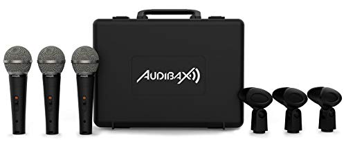 Audibax - Tokyo XM1800-3er-Pack dynamische Handmikrofone mit Klemmen - Inklusive Koffer für einfachen Transport - Dynamische Mikrofone - Professionelle Qualität - Karaoke Mikrofon