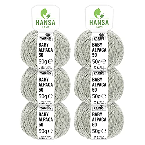 HANSA-FARM | 100% Baby Alpakawolle in 50+ Farben (kratzfrei) - 300g Set (6 x 50g) - weiche Alpaka Wolle zum Stricken & Häkeln in 6 Garnstärken by Hansa-Farm - Silbergrau (Hell-Grau)