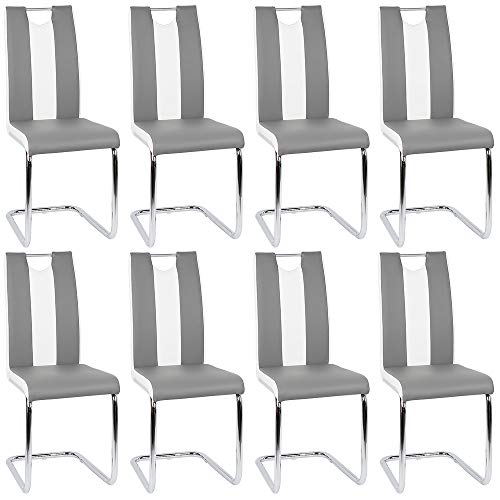 Esszimmerstuhl mit Hoher Rückenlehne, Schwingstuhl Set, 8-er Set, Grau + Weiß