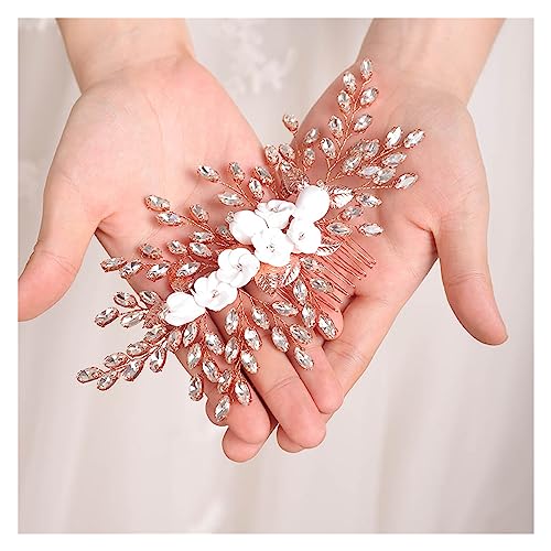 yaoqijie Neuankömmlinge elegante silberne Blume Strasssteine anpassen handgefertigtes Haar Kamm Braut Haarzubehör Hochzeit for Frauen lasting (Color : Rose gold)