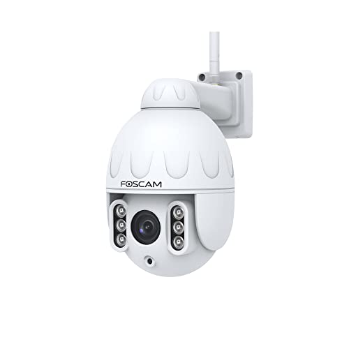 Foscam Außenkamera IP SD4 – WiFi Dome – PTZ-Rotation, 4 MP, optischer Zoom, 350° horizontal, 90° drehbar, Nachtsicht, 50 m, IP66, kompatibel mit Alexa & Goggle Assistant, Weiß