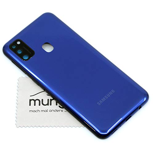 Akkudeckel für Samsung Original für Samsung Galaxy M21 (M215F) Blau Backcover Deckel Rückwand mit mungoo Displayputztuch