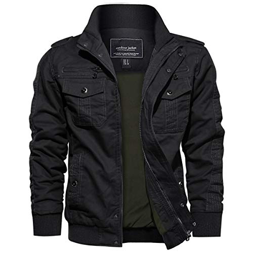 EKLENTSON Herren Arbeitsjacke Workwear Übergangsjacke Cargo Jacke mit Vielen Taschen Schwarz, 3XL