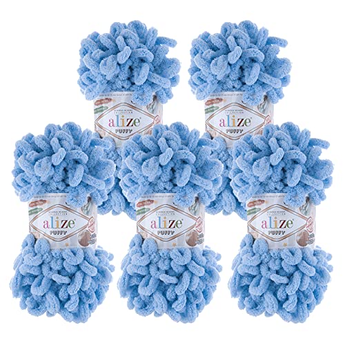 500g Strickgarn ALIZE Puffy Uni, stricken ohne Nadeln auch für Anfänger geeignet, Farbe:342 hellblau
