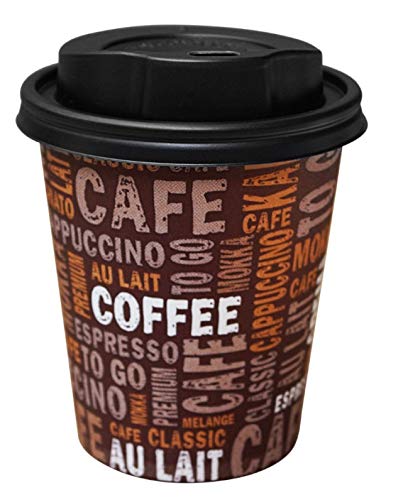 Gastro-Bedarf-Gutheil Kaffeebecher Pappe 300ml / 12oz Pappbecher Einwegbecher EINWEG Coffee to go 0,3 L Top Becher mit schwarzen Deckel (500, 300ml)