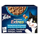 FELIX Sensations Extras Katzenfutter nass in Gelee, Fisch Sorten-Mix, 6er Pack (6 x 12 Beutel à 85g)
