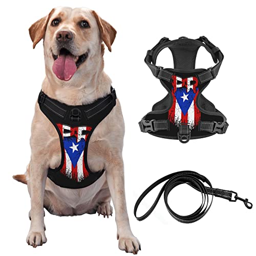 Puerto Rico Pr Flag Hundegeschirr, No-Pull Haustiergeschirr mit Leine, reflektierende und verstellbare Outdoor Pet Oxford Weste, mit Easy On-Off Technologie, für Training, Walking, kein Würgen.