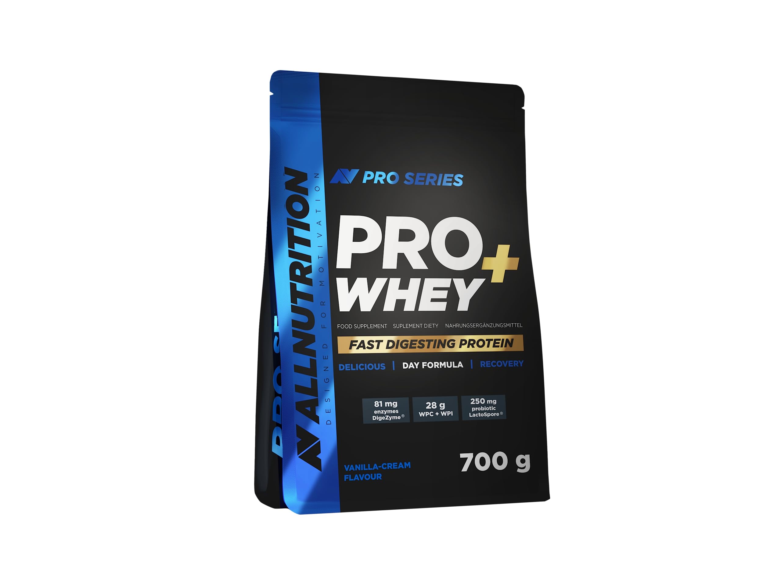ALLNUTRITION Pro Whey+ Nahrungsergänzungsmittel Sportler - Eiweißreiches Produkt auf Basis von Molkenproteinkonzentrat und Molkenproteinisolat - 700 g Vanilla Cream