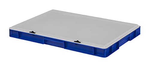 Design Eurobox Stapelbox Lagerbehälter Kunststoffbox in 5 Farben und 16 Größen mit transparentem Deckel (matt) (blau, 60x40x6 cm)