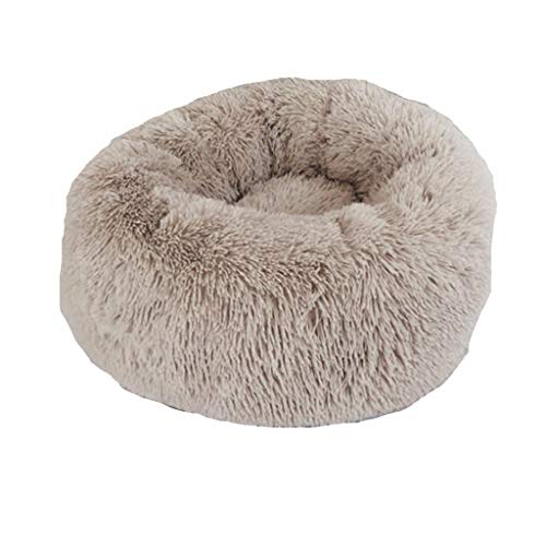 Yowablo Hund Runde Katze Winter Warmer Schlafsack Langes Plüsch Weiches Haustierbett Beruhigendes Bett (70 * 70 * 26cm,Kaffee)