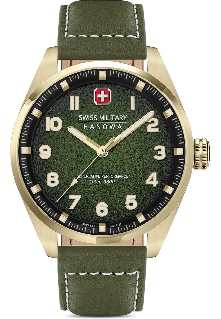 Swiss Military Hanowa Herren Analog Schweizer Quarzwerk Uhr mit Leder Armband SMWGA0001550